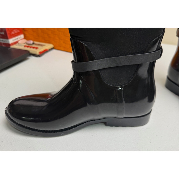 Michael Kors Womens Black Charm Stretch Rain Boot Size 8 Rubber Neoprene - Picture 6 of 10
